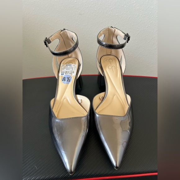 Jessica Simpson Shoes - Jessica Simpson Metallic Silver Ankle Strap Heels